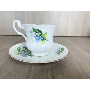 Royal Dover China England Lily of the Valley Blue Floral Bone China Cup Saucer